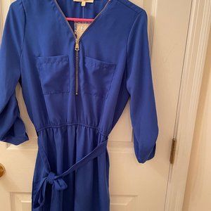 belted shirt dress royal blue
